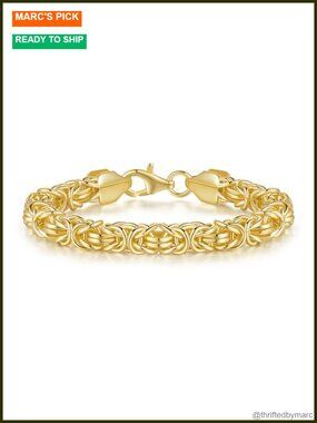 14K Gold Plated Byzantine Link Chain Bracelet 8.5 Inch Unisex